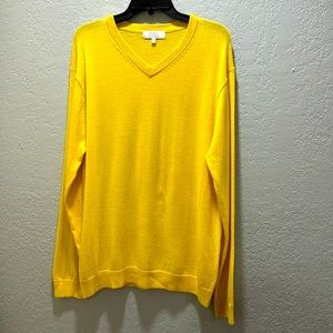 (L) TURNBURY YELLOW V NECK MEN’S PULLOVER LONG SLEEVES SWEATER